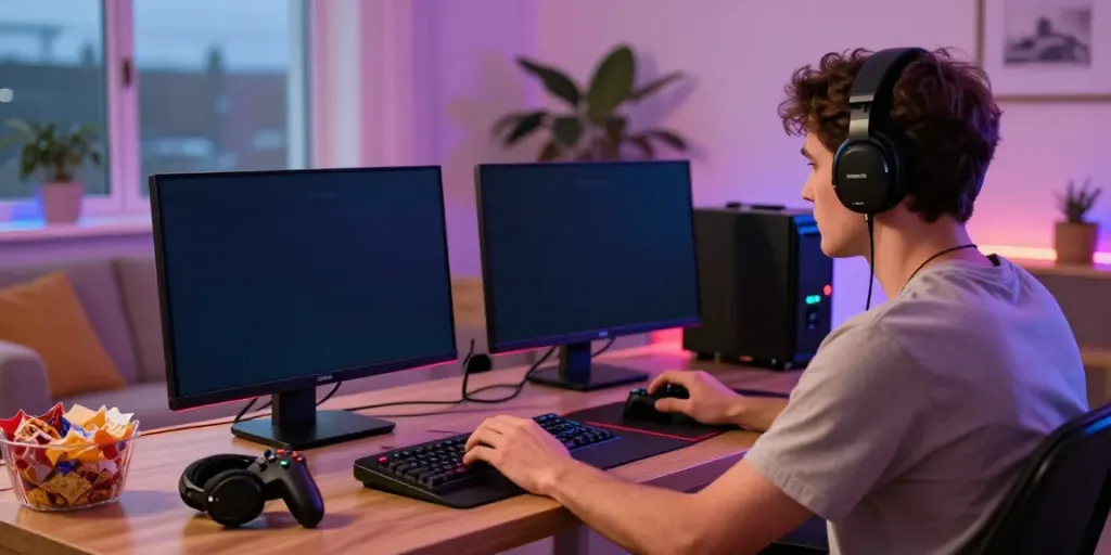 Player enjoying online games at a casino not on Gamstop in a cozy setting.