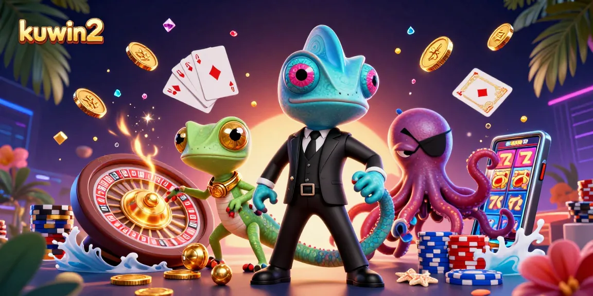 kuwin2 showcases a vibrant gaming scene with dynamic characters and sparkling casino elements