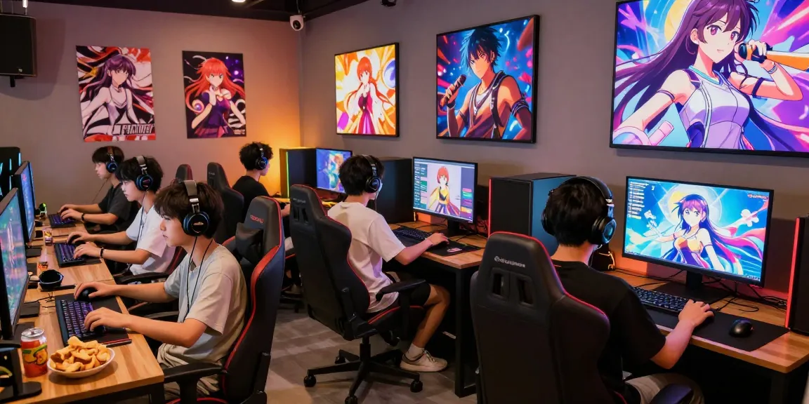 Players enjoying ecchi games in a vibrant gaming lounge with colorful visuals and engaging characters.