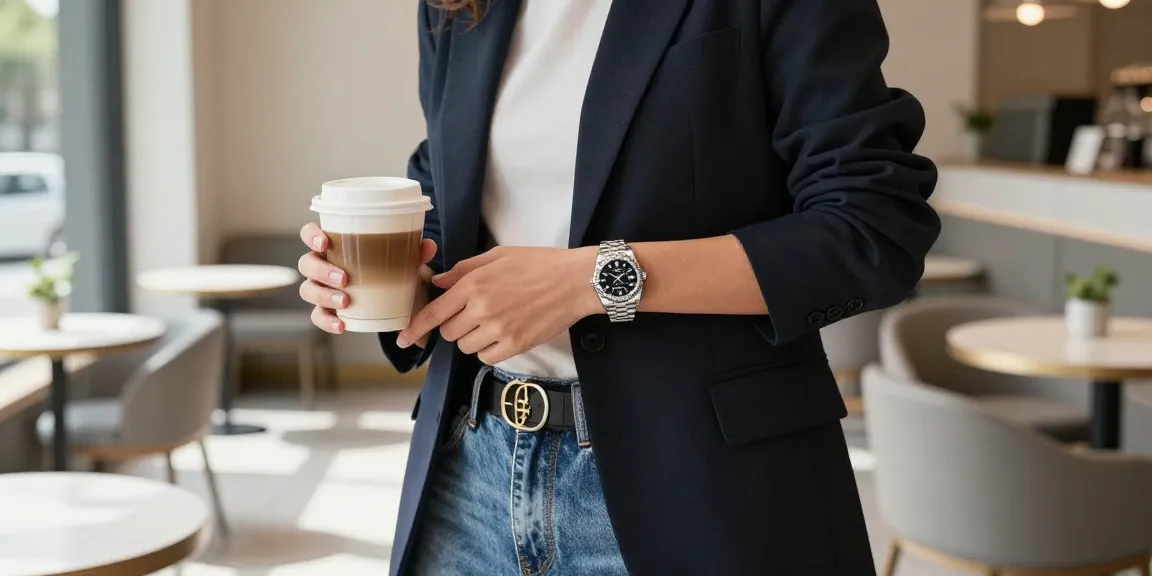 Showcasing Rolex super clone watches in an urban luxury coffee shop setting with stylish decor.