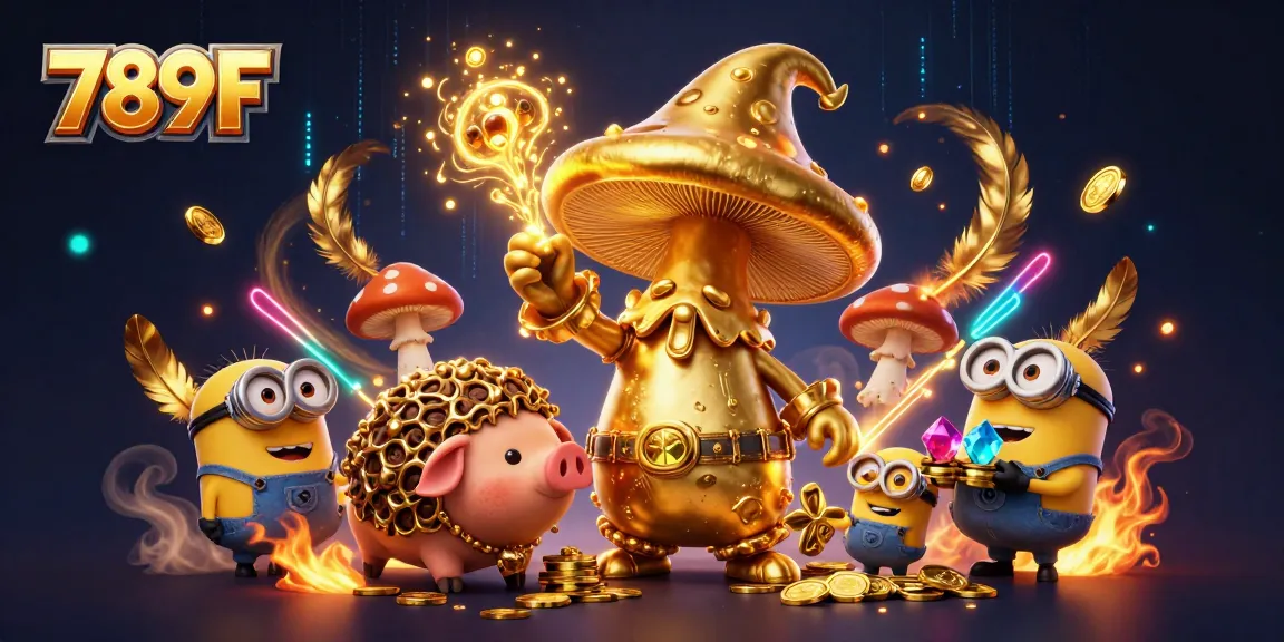 Experience the magic of 789F as a golden mushroom wizard casts spells, uncovering treasures.