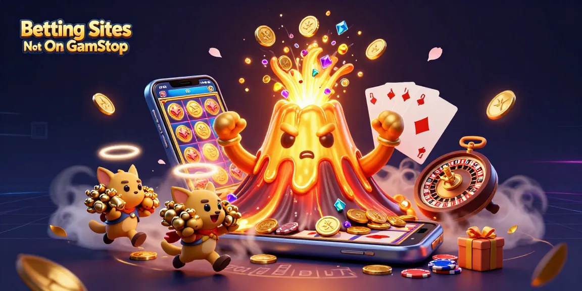 Experience the excitement of Betting Sites Not On GamStop with a triumphant volcano showering coins and treasures.