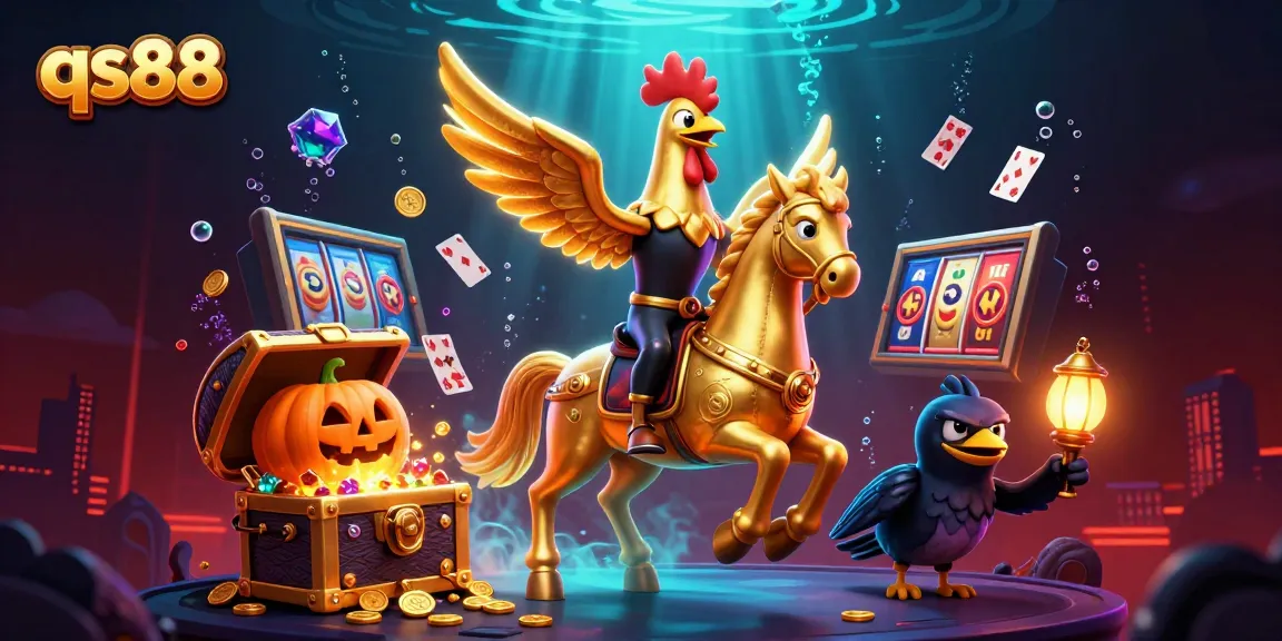 Experience thrilling gaming action with qs88 in a vibrant, illustrated casino scene filled with colorful rewards.