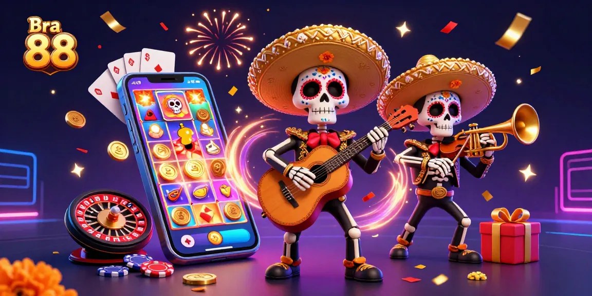 Experience vibrant gaming action with Bra 88's dynamic slot machines and festive mariachi band scene.