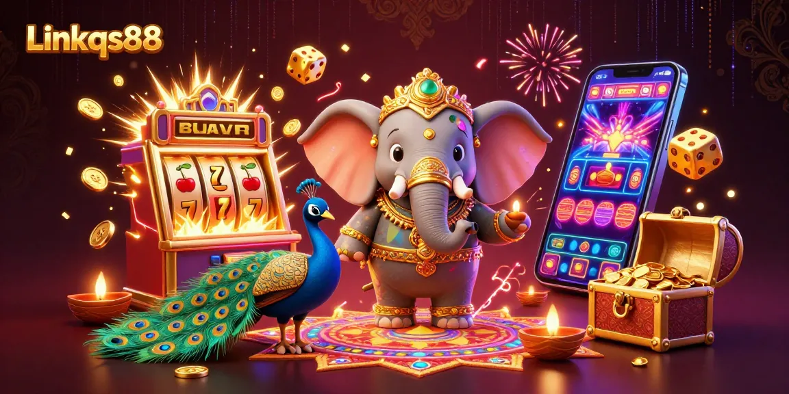 Experience the excitement at Link qs88 with a vibrant 3D scene showcasing jackpots, games, and rich casino elements.