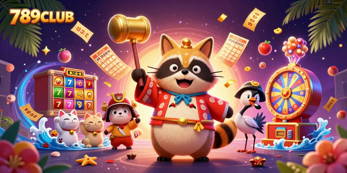 Experience the excitement of 789CLUB with slot reels and joyful characters celebrating wins!