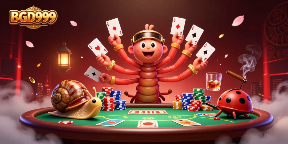 Experience thrilling gambling action with BGD999 featuring a vibrant millipede dealer and high-stakes poker.