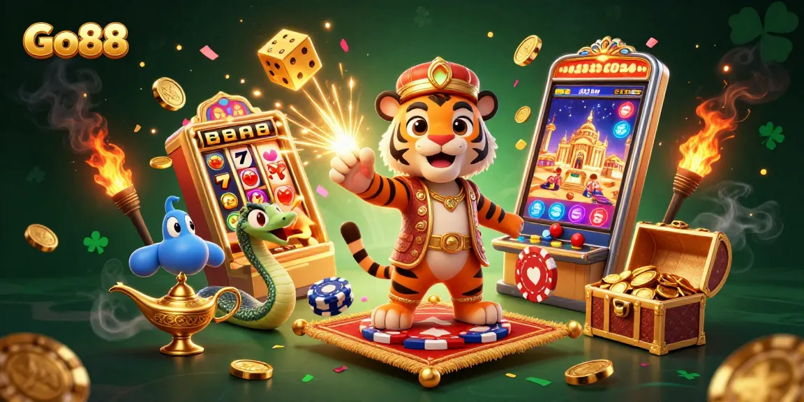 Experience the thrill of Go88 with the jackpot explosion of coins and vibrant casino elements.