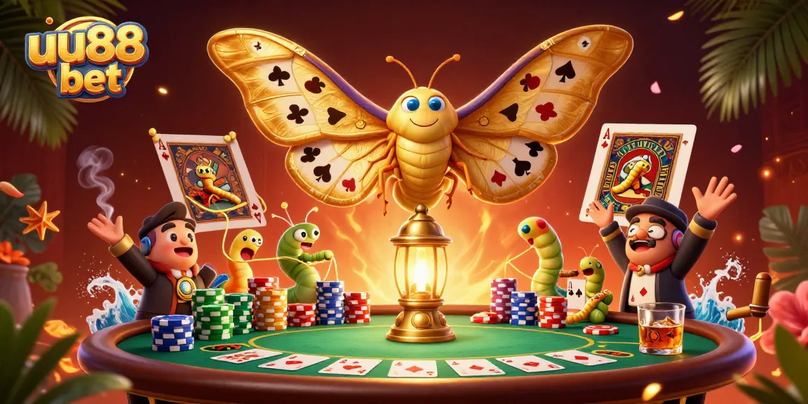 Engage with the thrilling uu88 bet scene featuring a vibrant 3D casino moth illustration.